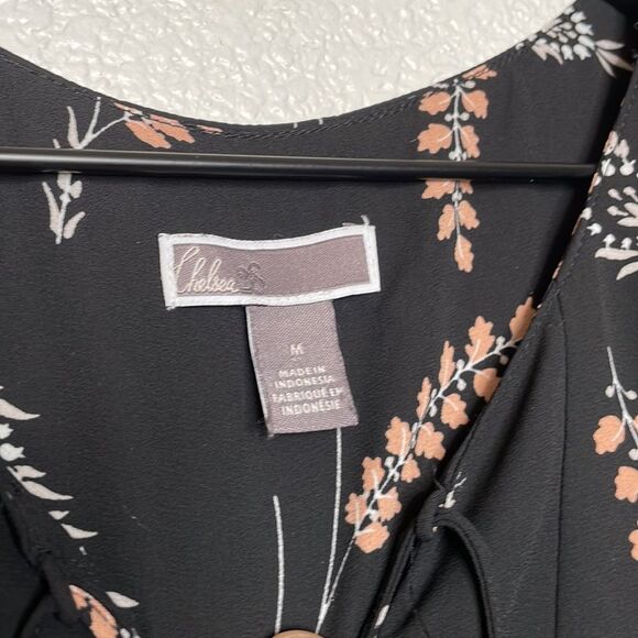 Chelsea28 Black Foral Drop Waist Bel Sleeve Dress Size M - Picture 2 of 9